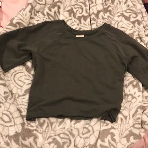 Olive green cropped half sleeves shirt